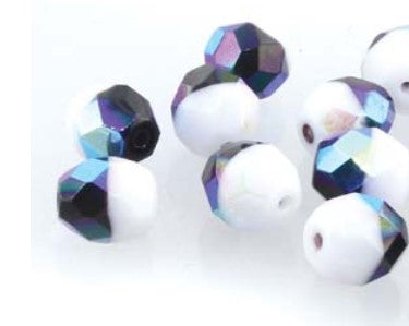 4MM Duet Black/White AB Czech Glass Fire Polished Beads