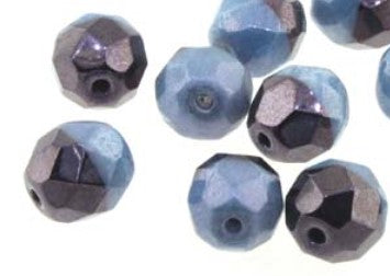 4MM Duet Black/White Blue Luster Fire Polished Beads