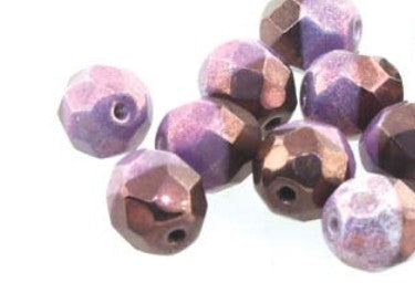 4MM Duet Black/White Purple Vega Czech Glass Fire Polished Beads