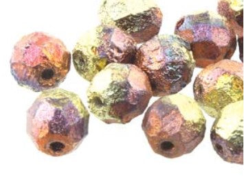 4MM Etch Calif Gold Rush Czech Glass Fire Polished Beads