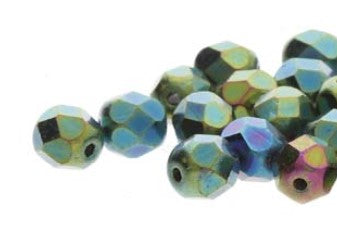 6MM Round Jet Green Iris Czech Glass Fire Polished Beads