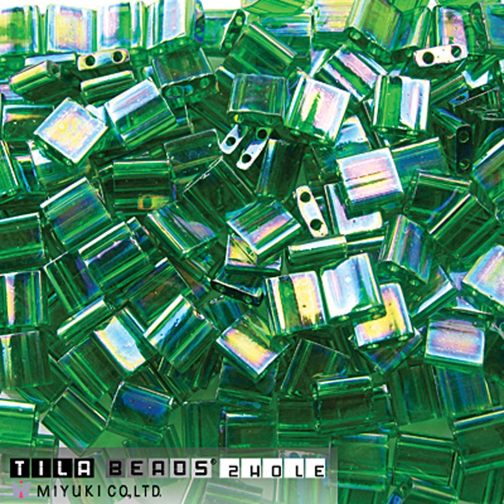 Transparent Green Luster Miyuki Tila Seed Beads - Full Cut