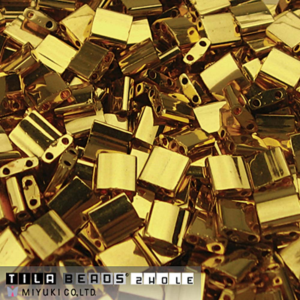24Kt Gold Plated Miyuki Tila Seed Beads - Full Cut
