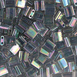 Dark Transparent Grey Rainbow Luster Miyuki Tila Seed Beads - Full Cut