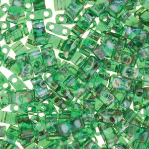 Transparent Green Picasso Miyuki Tila Seed Beads - Half Cut