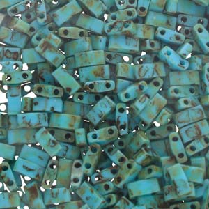 Opaque Turquoise Blue Picasso Miyuki Tila Seed Beads - Half Cut