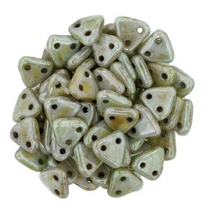 Triangle 2-Hole Opaque Luster Green Beads