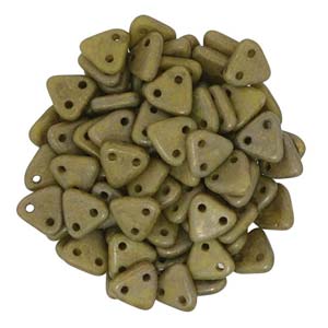 Triangle 2-Hole Chartreuse Copper Picasso Beads