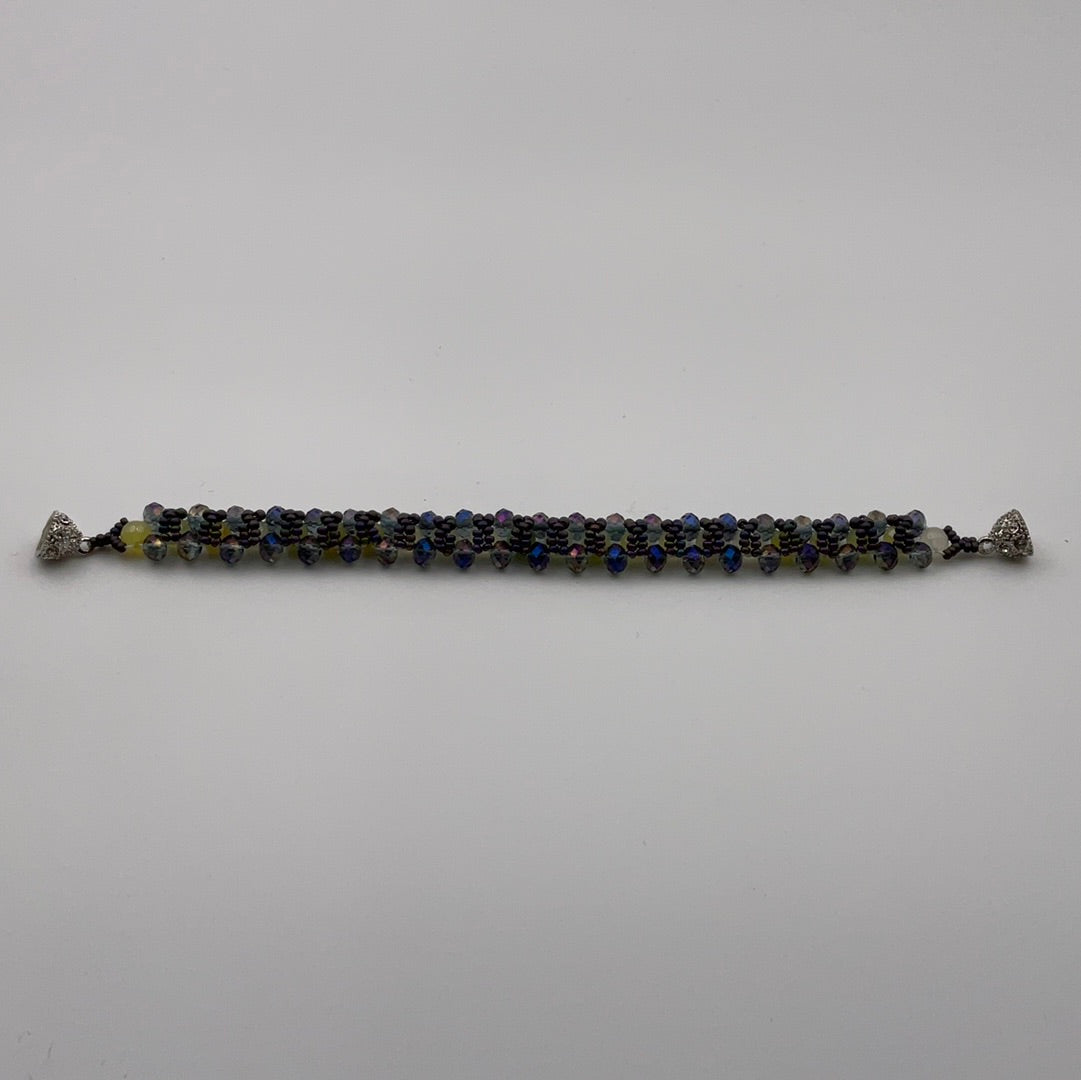 Blue Purple Glass And Seed Bead Bracelet