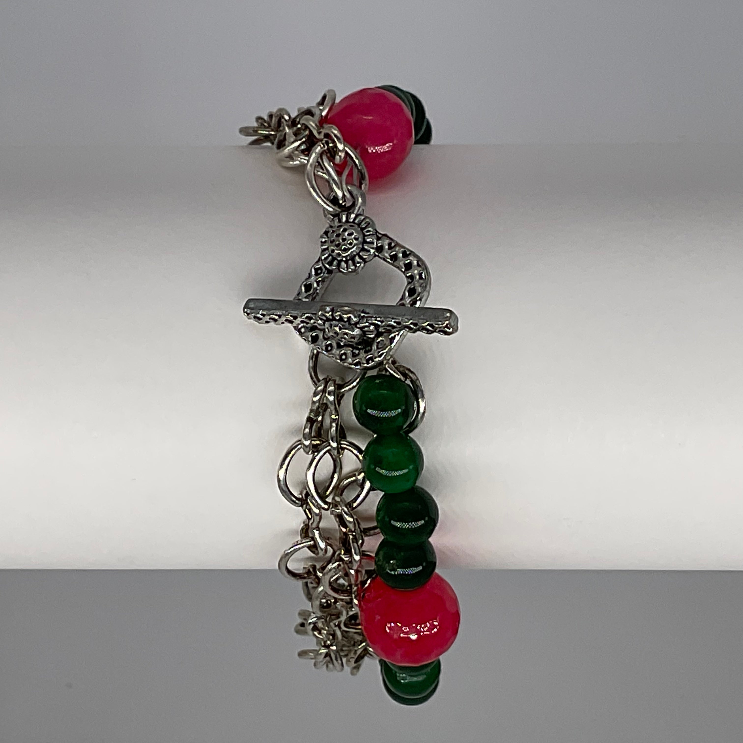 Pink and Green Bracelet with Chain