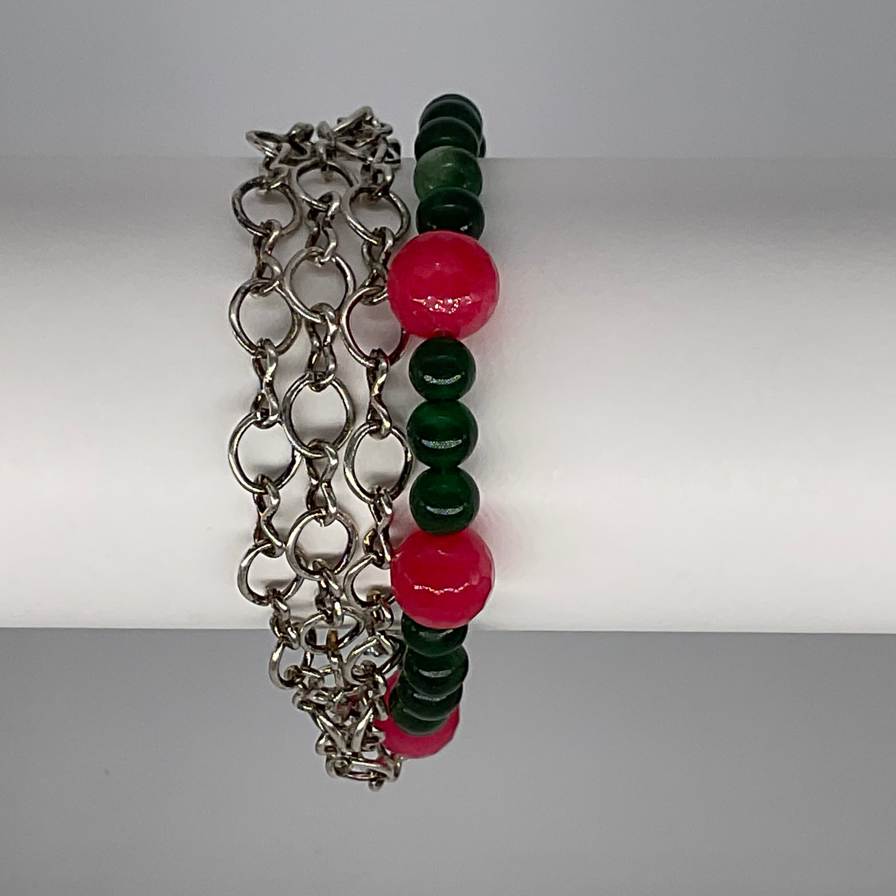Pink and Green Bracelet with Chain