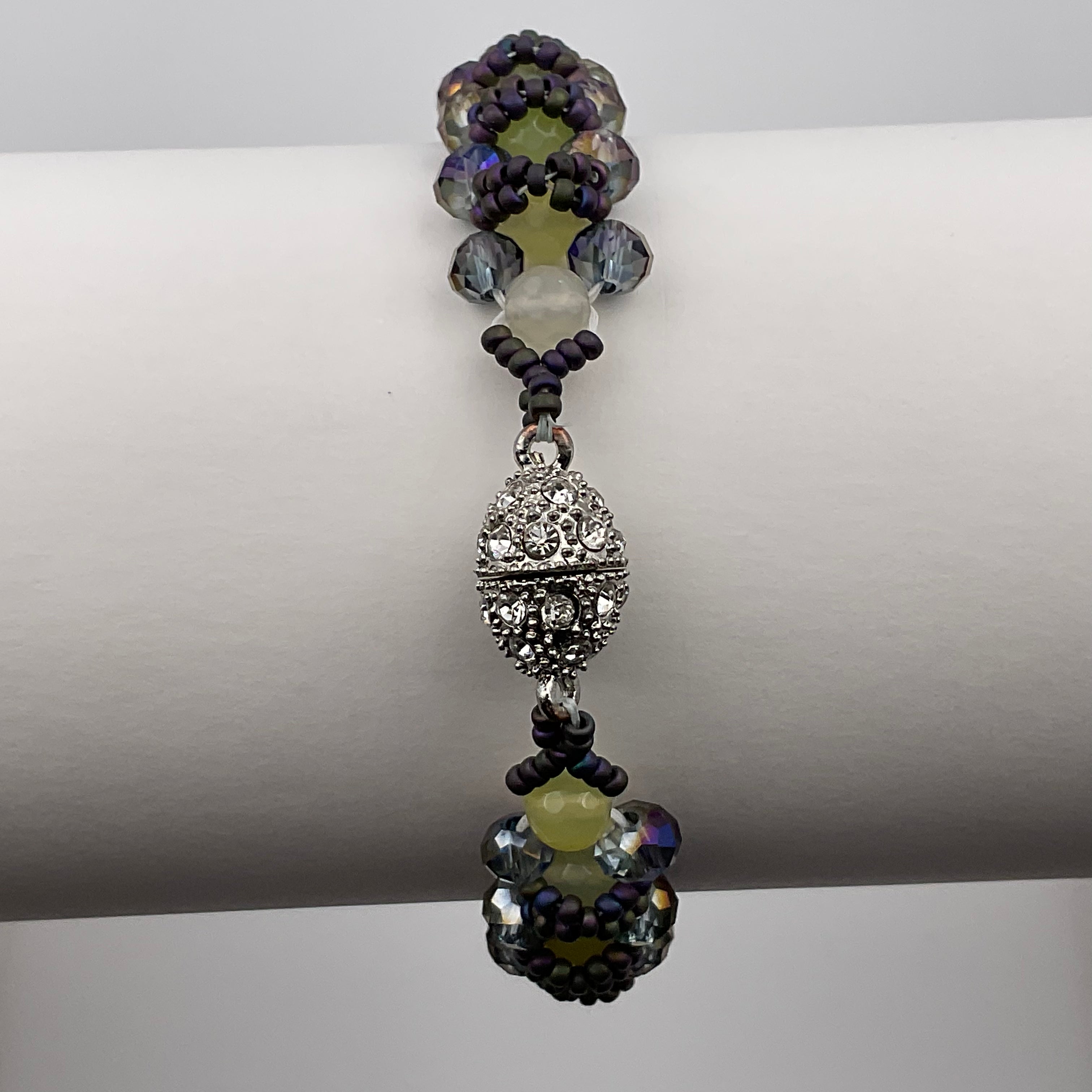 Blue Purple Glass And Seed Bead Bracelet