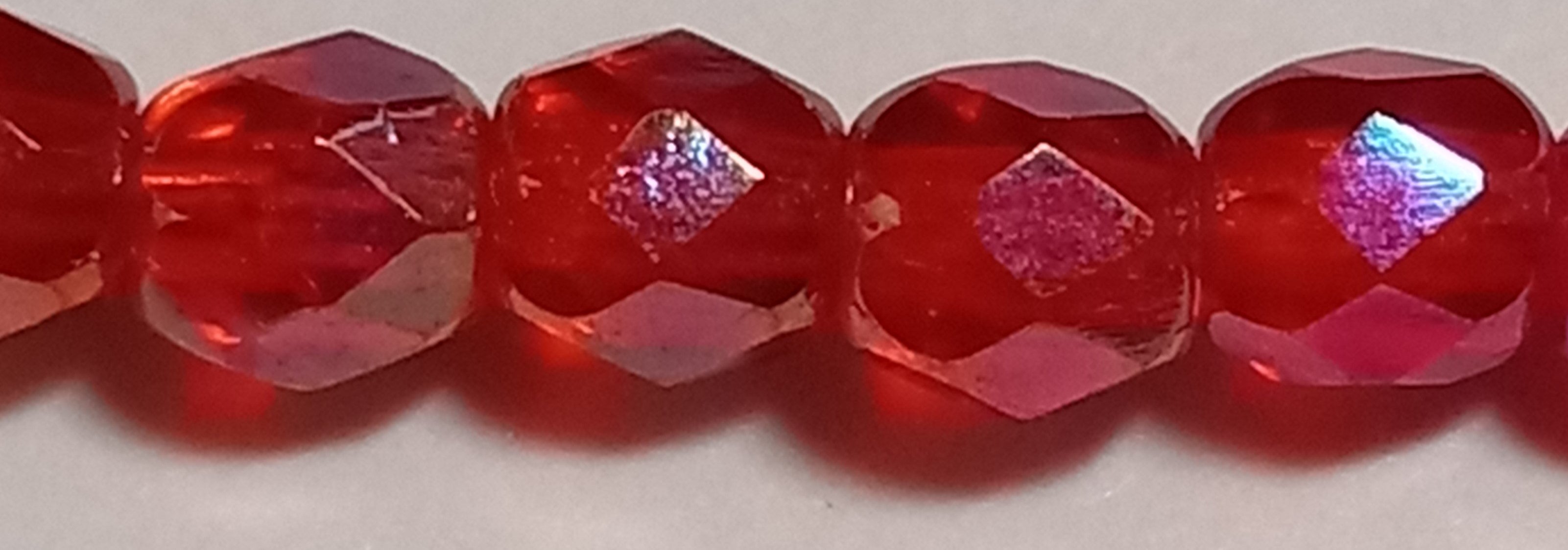 3MM Transparent Light Red AB Czech Glass Fire Polished Beads