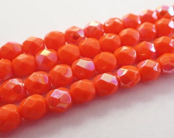 3MM Matte Orange AB Czech Glass Fire Polished Beads