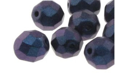 4MM Polychrome Denim Blue Czech Glass Fire Polished Beads