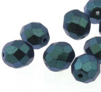 4MM Polychrome Viridian Czech Glass Fire Polished Beads