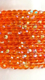 3MM Transparent Orange AB Czech Glass Fire Polished Beads